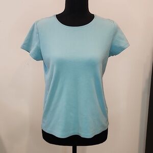 Eileen Fisher 100% Cotton Short Sleeve Shirt Women's Sz Small Teal EUC NICE!